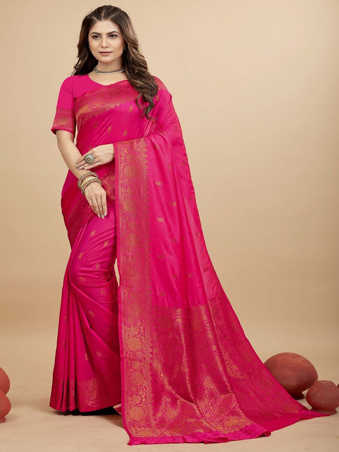 

SGF11 Woven Design Pure Zari Heavy Work Kanjeevaram Silk Saree, Pink