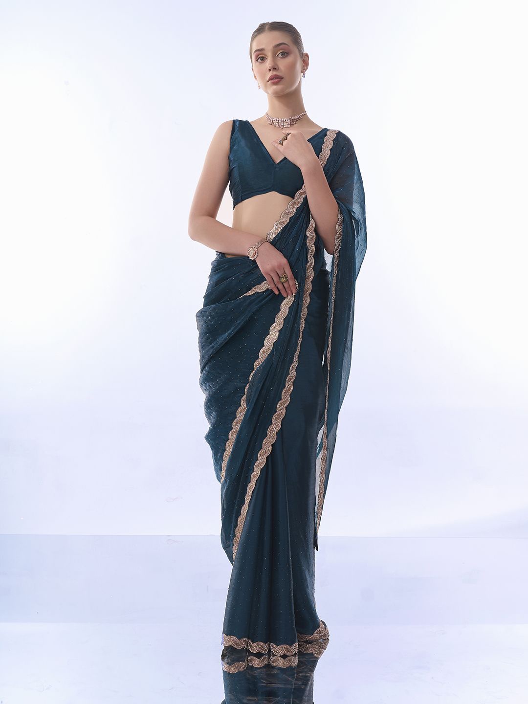 

MySilkLove Embellished Beads and Stones Saree, Blue