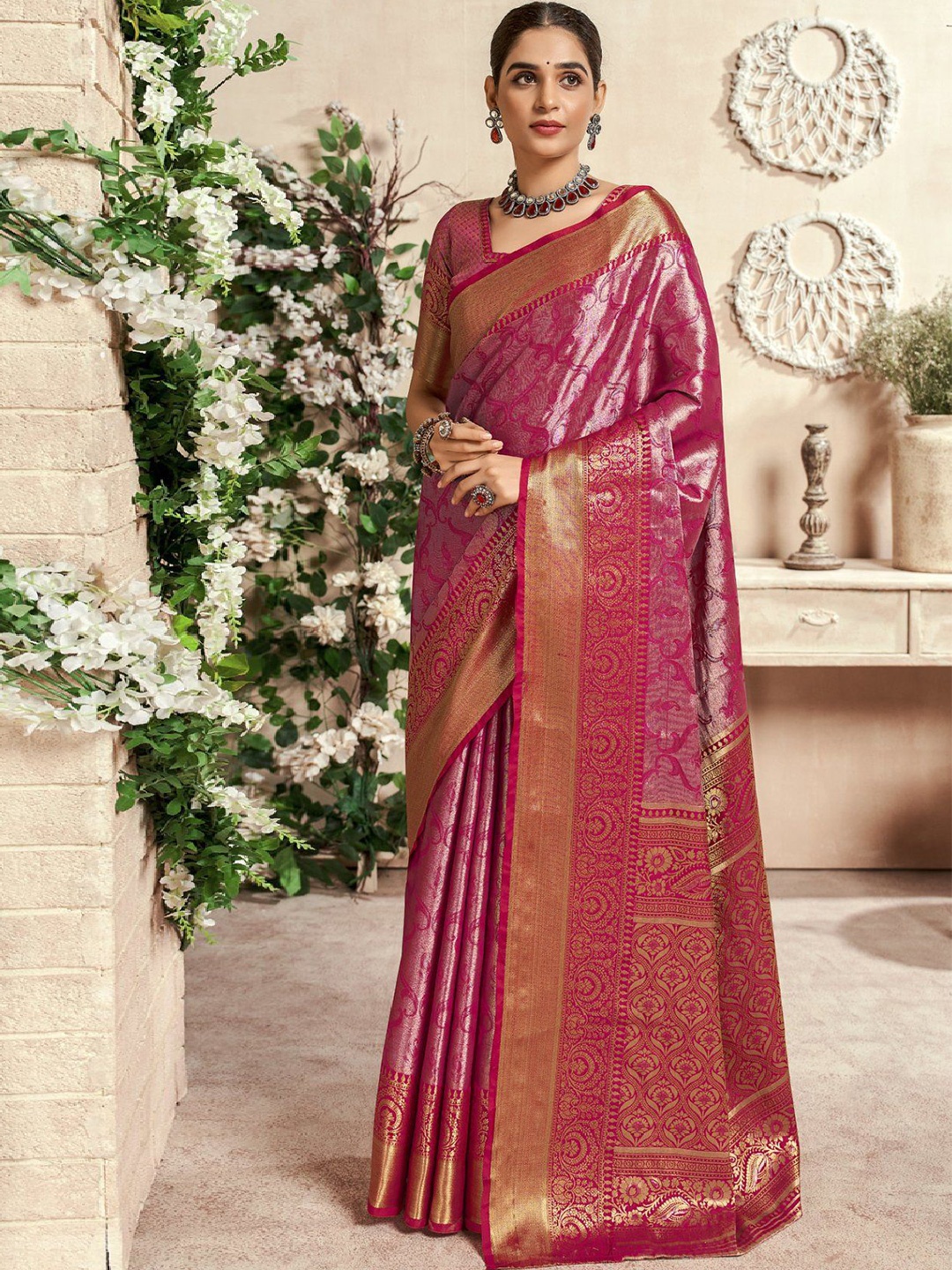

MySilkLove Woven Design Zari Kanjeevaram Saree, Pink