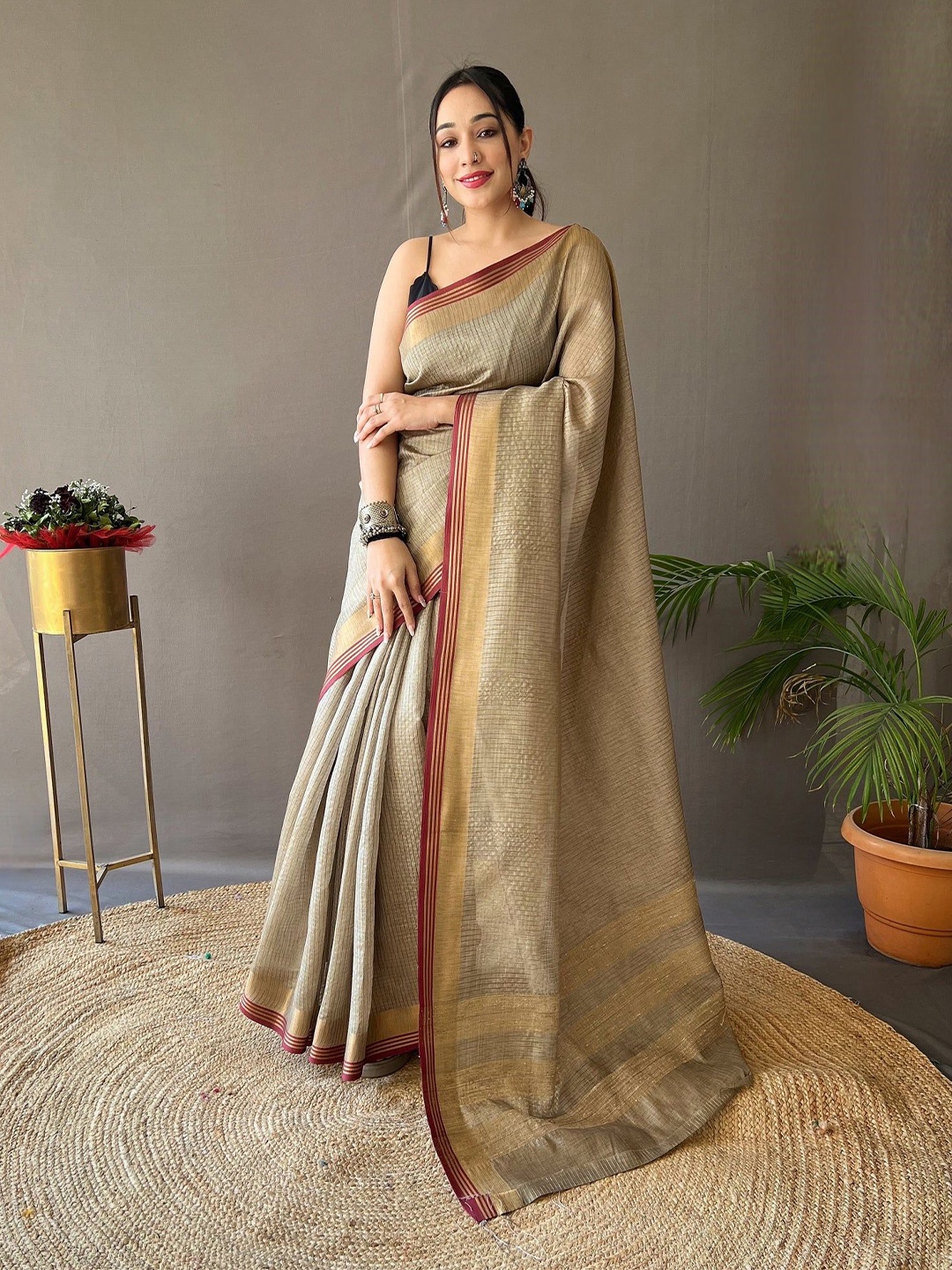 

MySilkLove Woven Design Zari Organza Saree, Brown