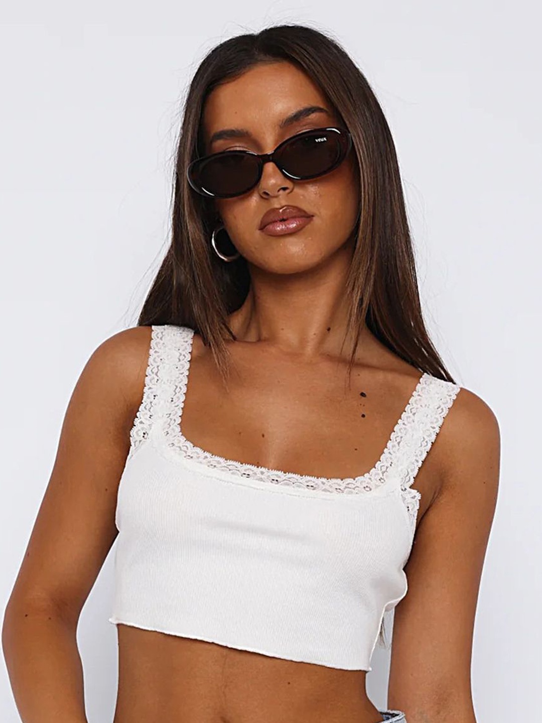 

LULU & SKY Solid Square Neck Sleeveless Crop Top, White