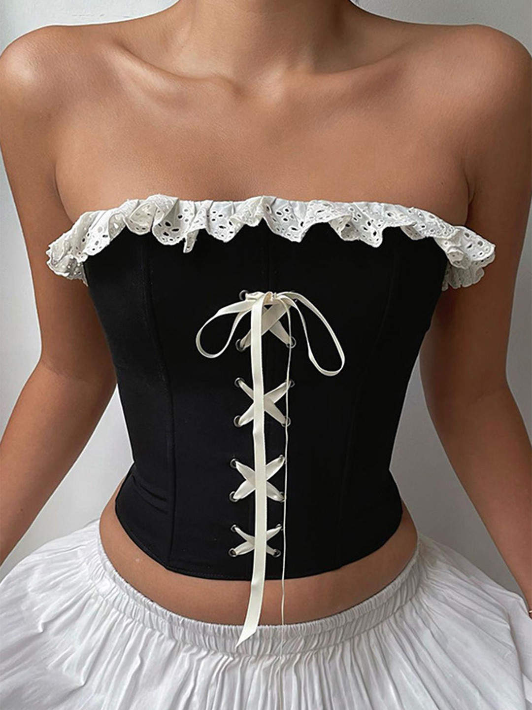 

LULU & SKY Off-Shoulder Corset Crop Top, Black