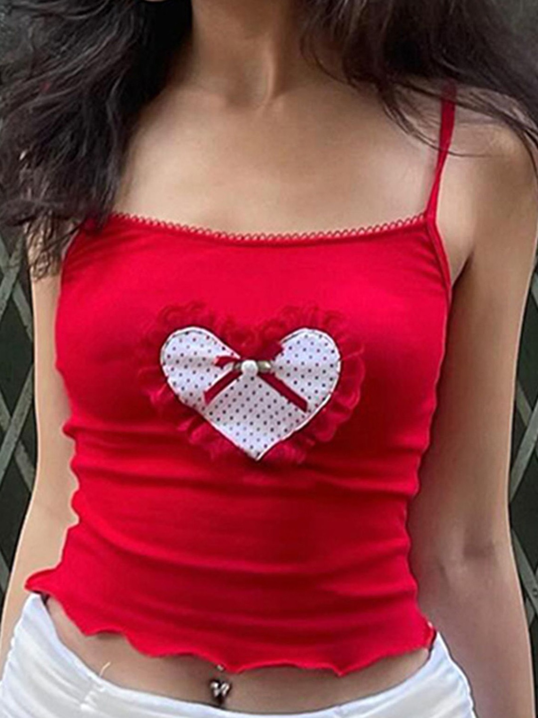 

LULU & SKY Shoulder Straps Bardot Crop Top, Red