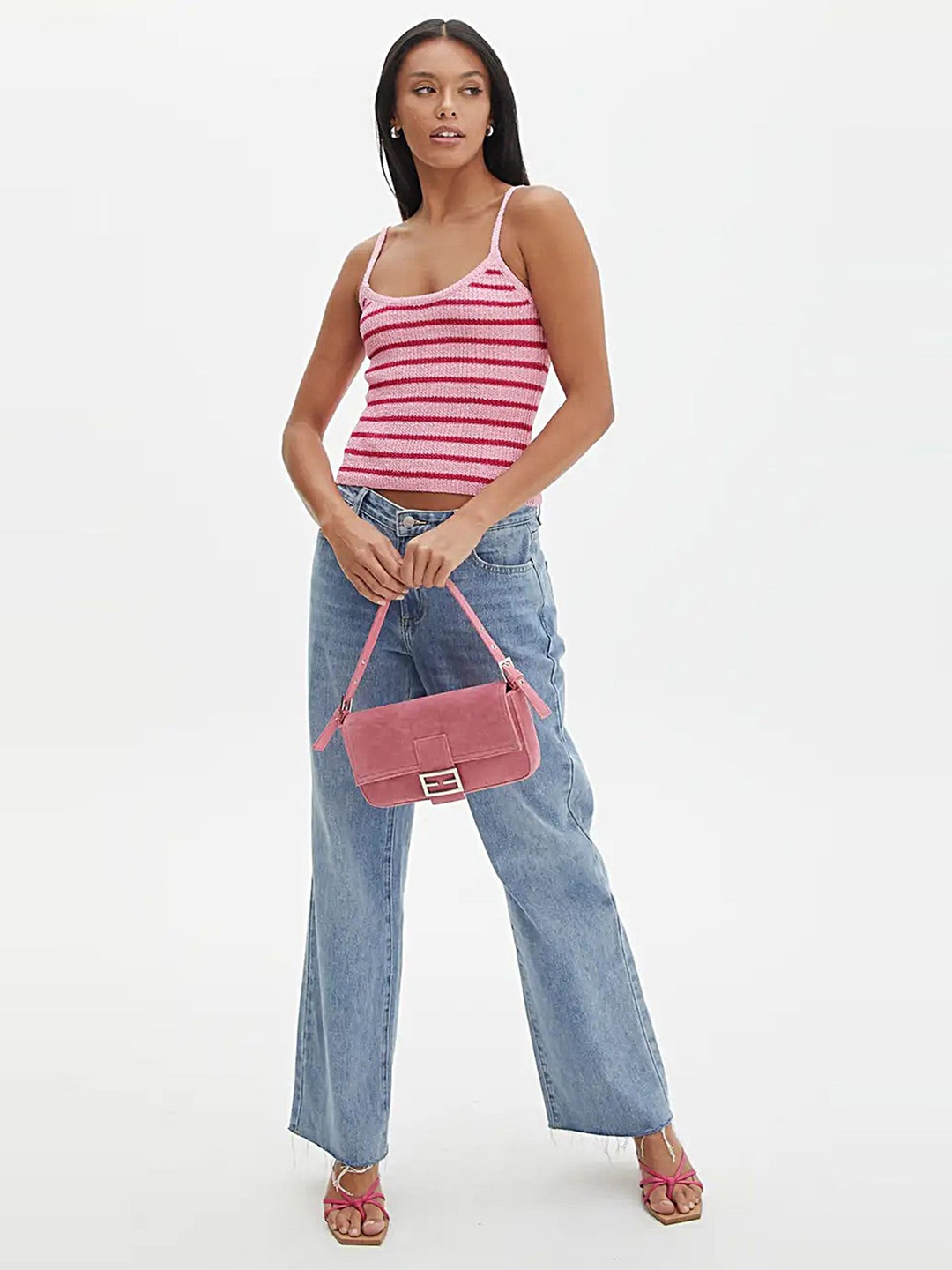 

LULU & SKY Horizontal Striped Sleeveless Crop Top, Pink