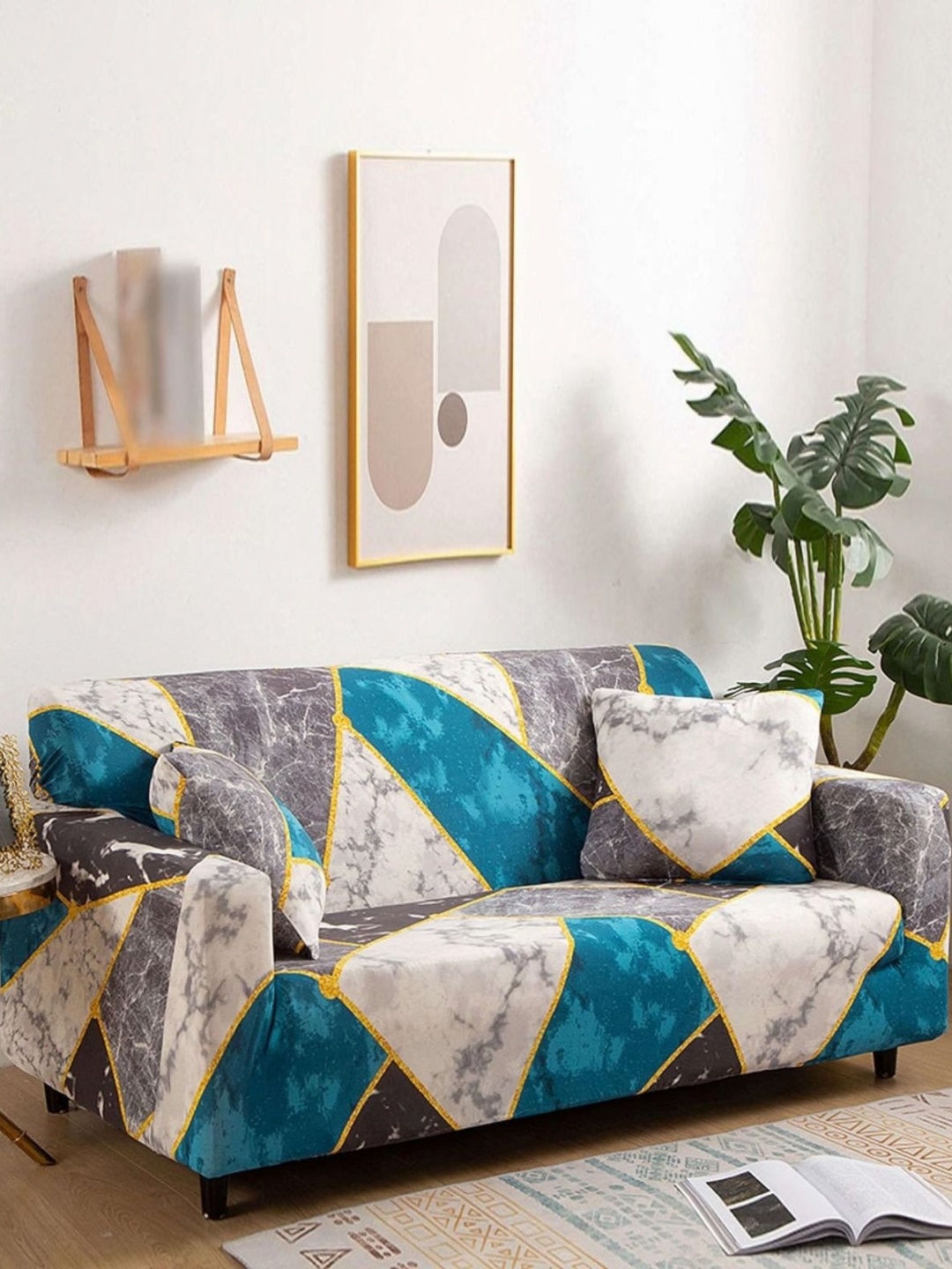 

Furshine Blue & Grey Printed Stretchable Sofa Cover