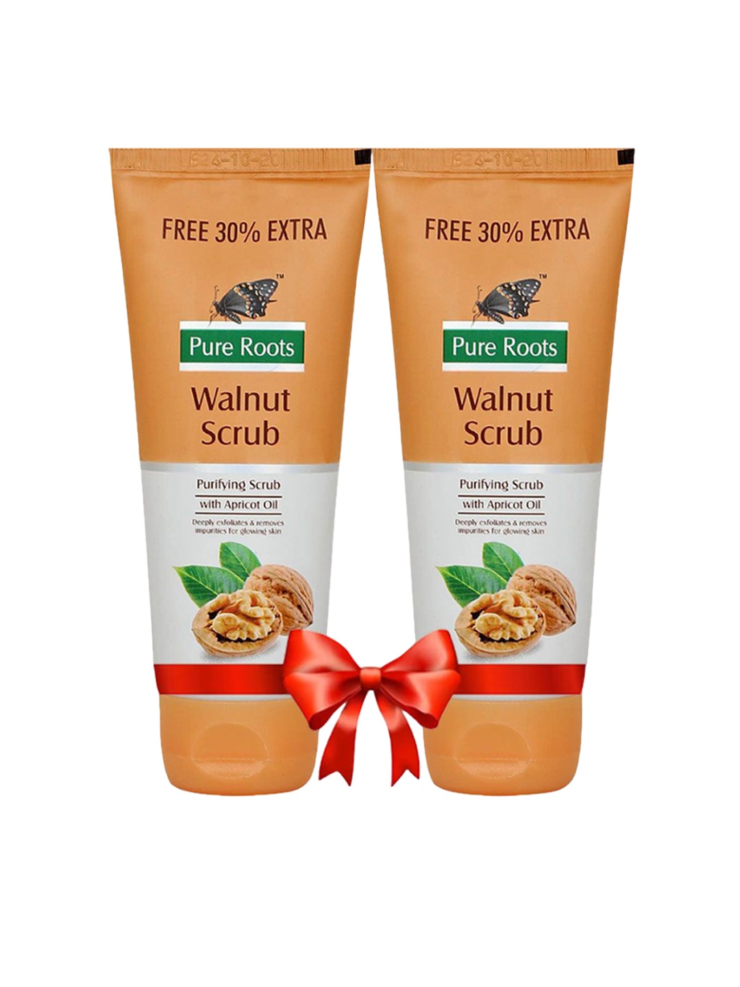 

pure roots Set Of 2 Walnut Scrub With Apricot Oil - 100g Each, Orange
