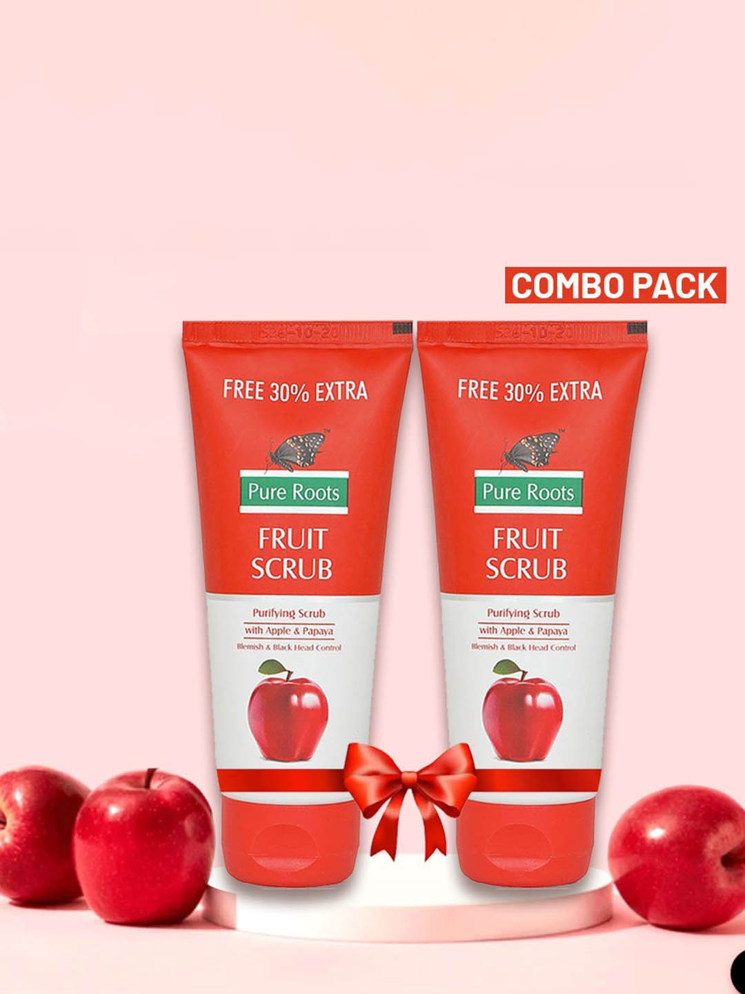 

pure roots Set Of 2 Fruit Scrub With Walnut Shell Powder - 100g Each, Red