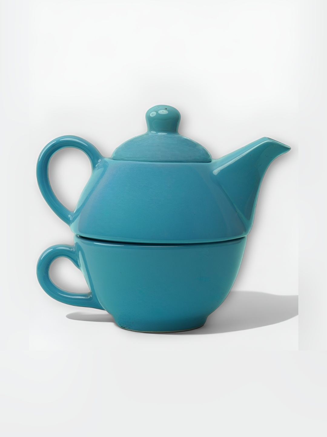 

Claymistry Blue Solid Ceramic Glossy Kettle With Tea Cup