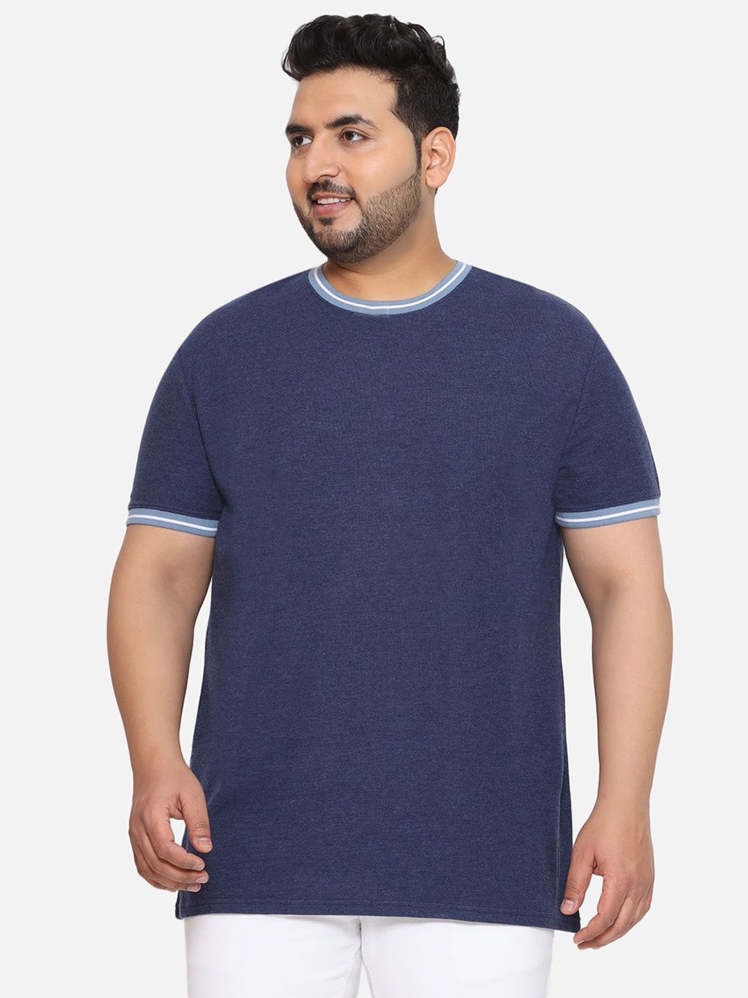 

Santonio Men Plus Size Solid Round Neck Cotton T-shirt, Blue