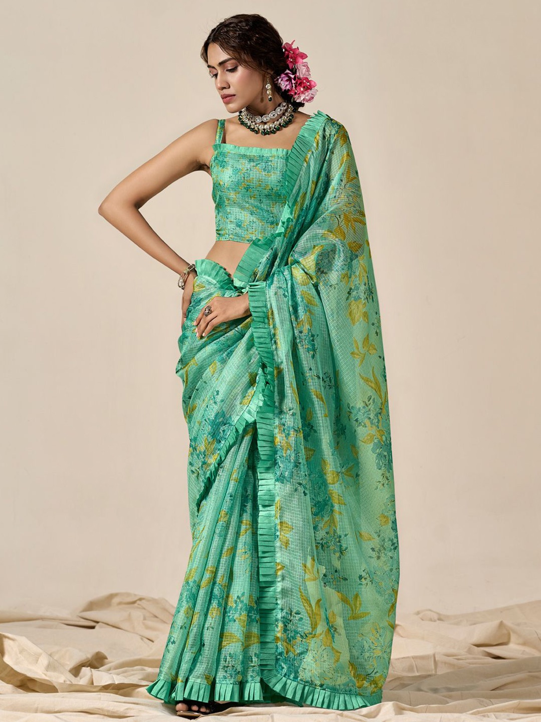 

Panzora Floral Kota Saree, Green