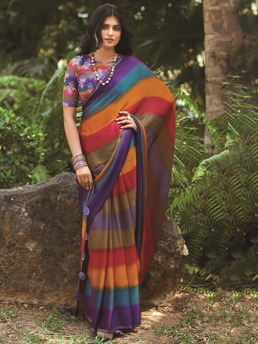 

Panzora Striped Saree, Purple