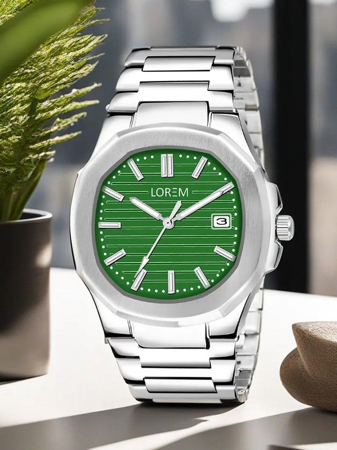 

LOREM Men Dial & Stainless Steel Bracelet Style Straps Analogue Watch-LR146-C, Green