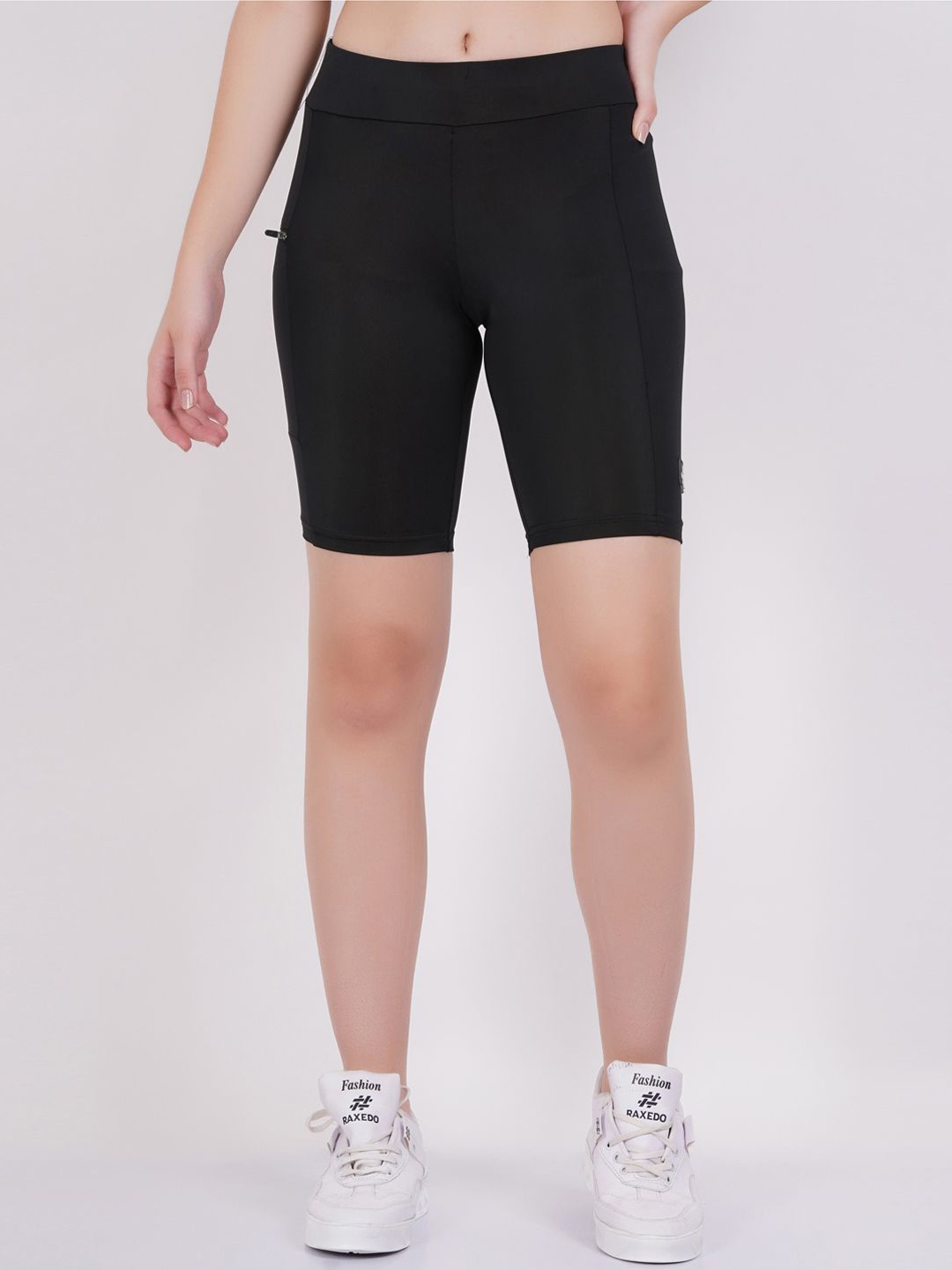 Raxedo Women Slim Fit High-Rise Sports Shorts, Black