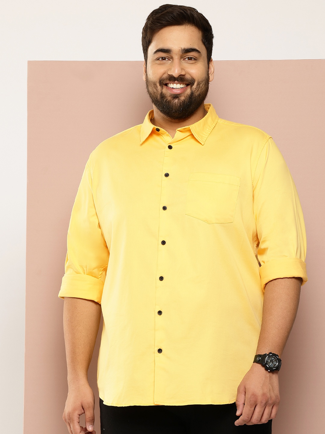 

Sztori Men Plus Size Casual Shirt, Yellow