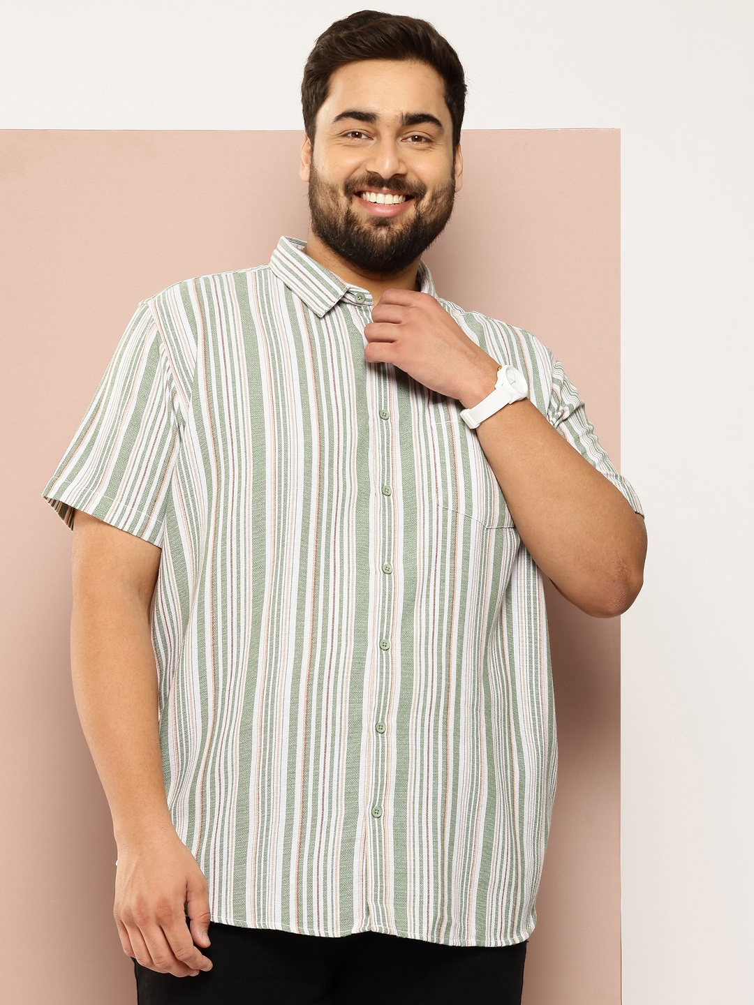 

Sztori Men Plus Size Striped Casual Shirt, Green