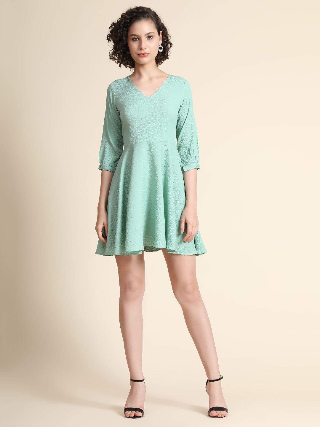 

BAESD V-Neck Fit & Flare Dress, Sea green