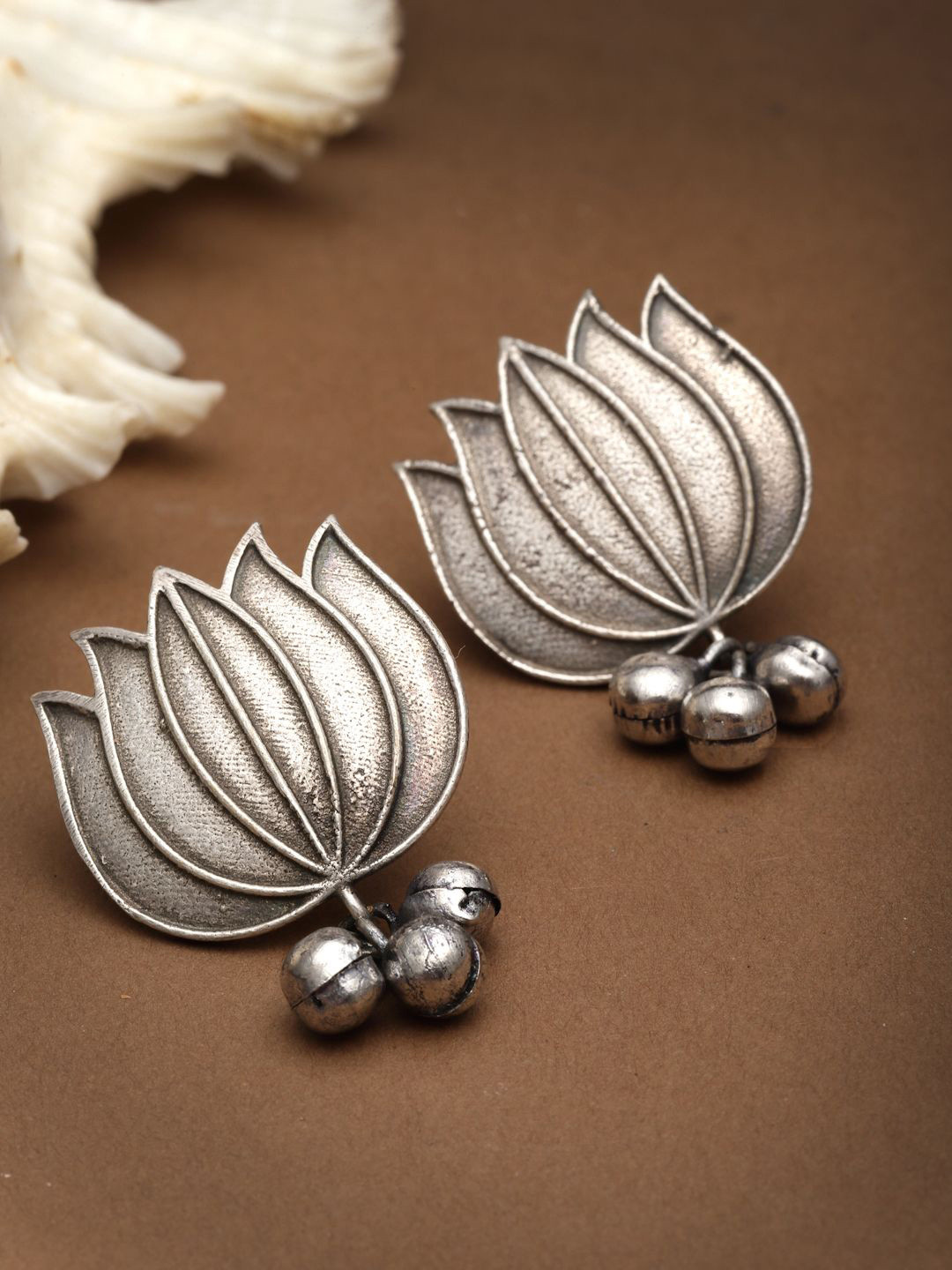 

Sanjog Silver-Plated German Silver Contemporary Oxidised Stud Earrings