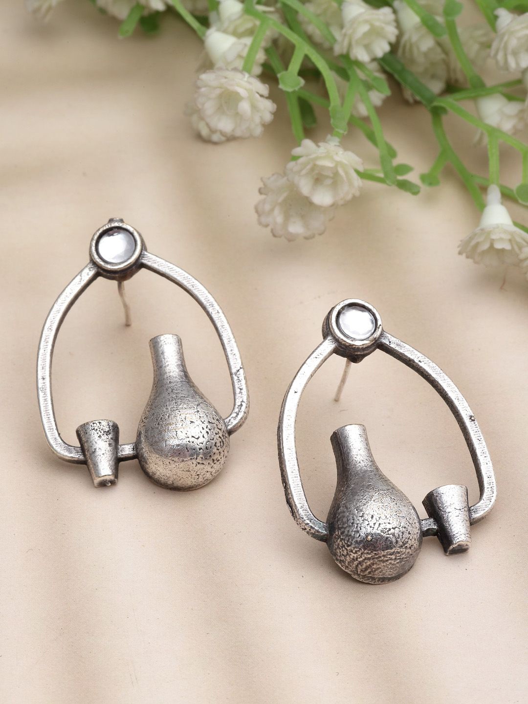 

Sanjog Silver-Plated Contemporary Artificial Stones Studded Earrings, White