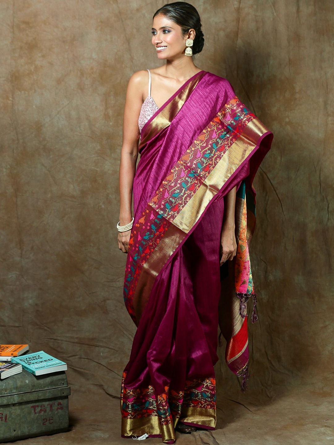 

Urbane Essence Ethnic Motifs Zari Pure Silk Tussar Saree, Pink