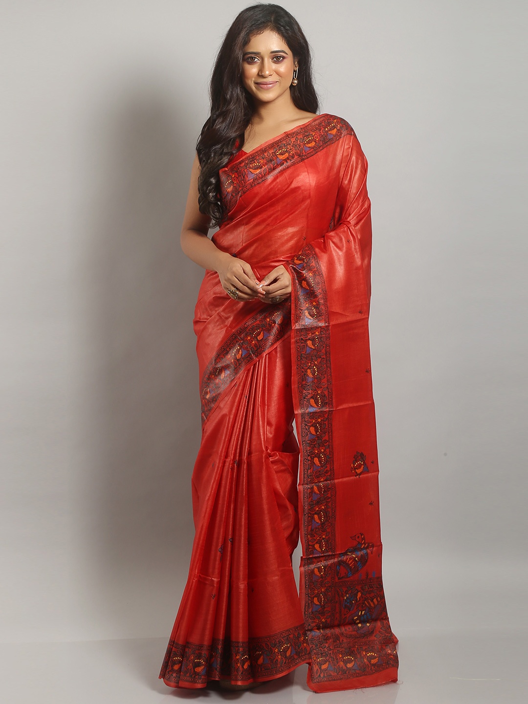 

Urbane Essence Ethnic Motifs Pure Silk Tussar Saree, Red