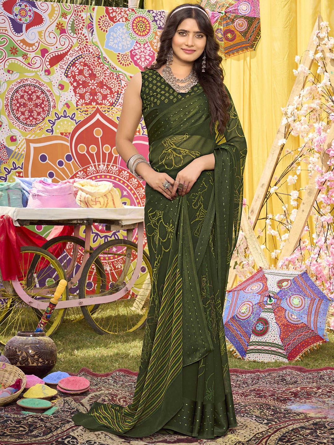 

Panzora Floral Saree, Green