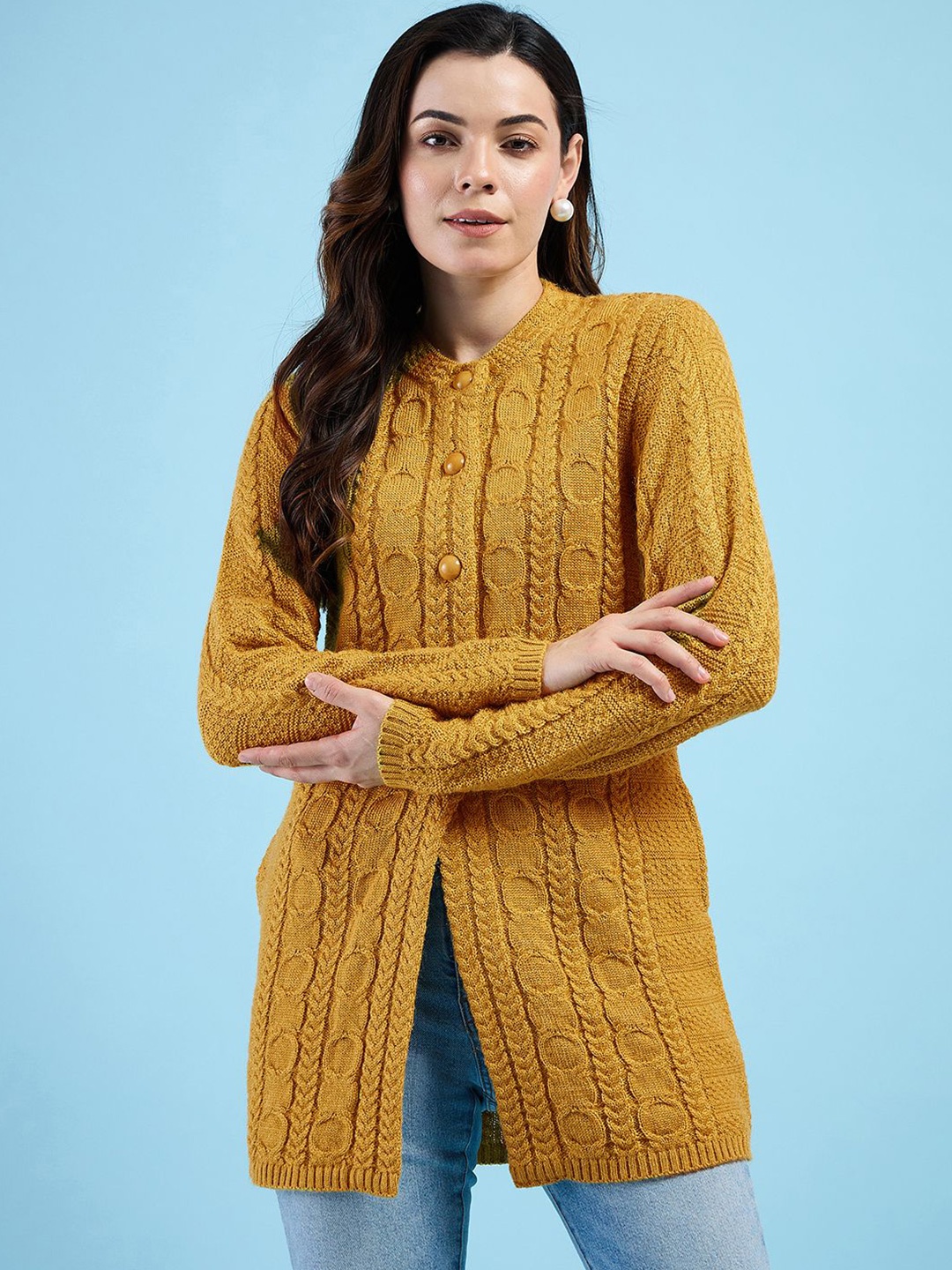 

CLAPTON Women Woollen Longline Pullover Sweaters, Yellow