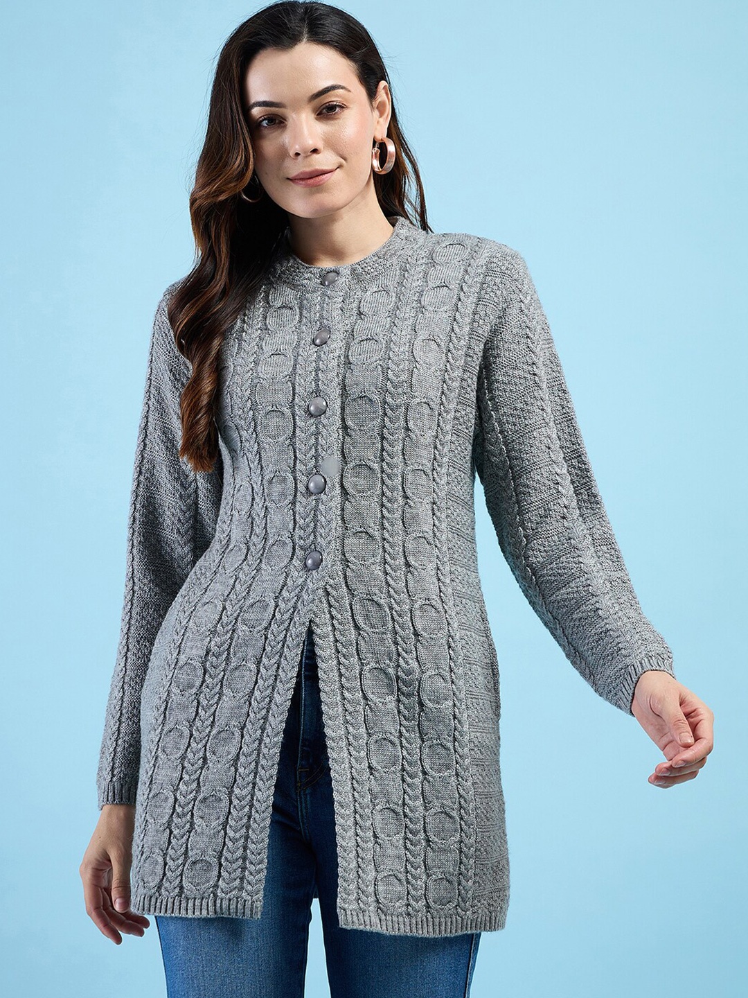 

CLAPTON Women Woollen Longline Pullover Sweaters, Grey