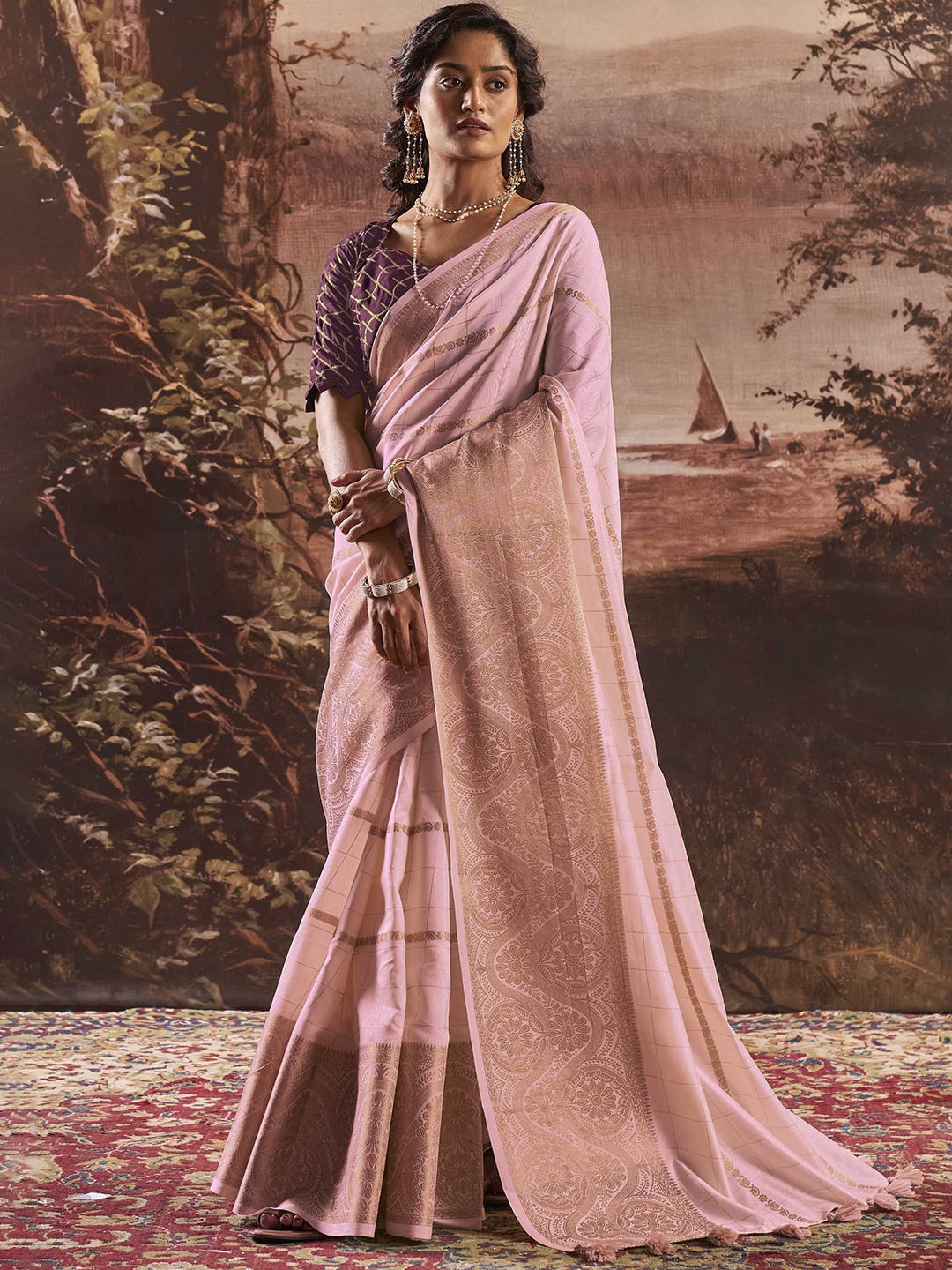 

Panzora Woven Design Zari Saree, Pink