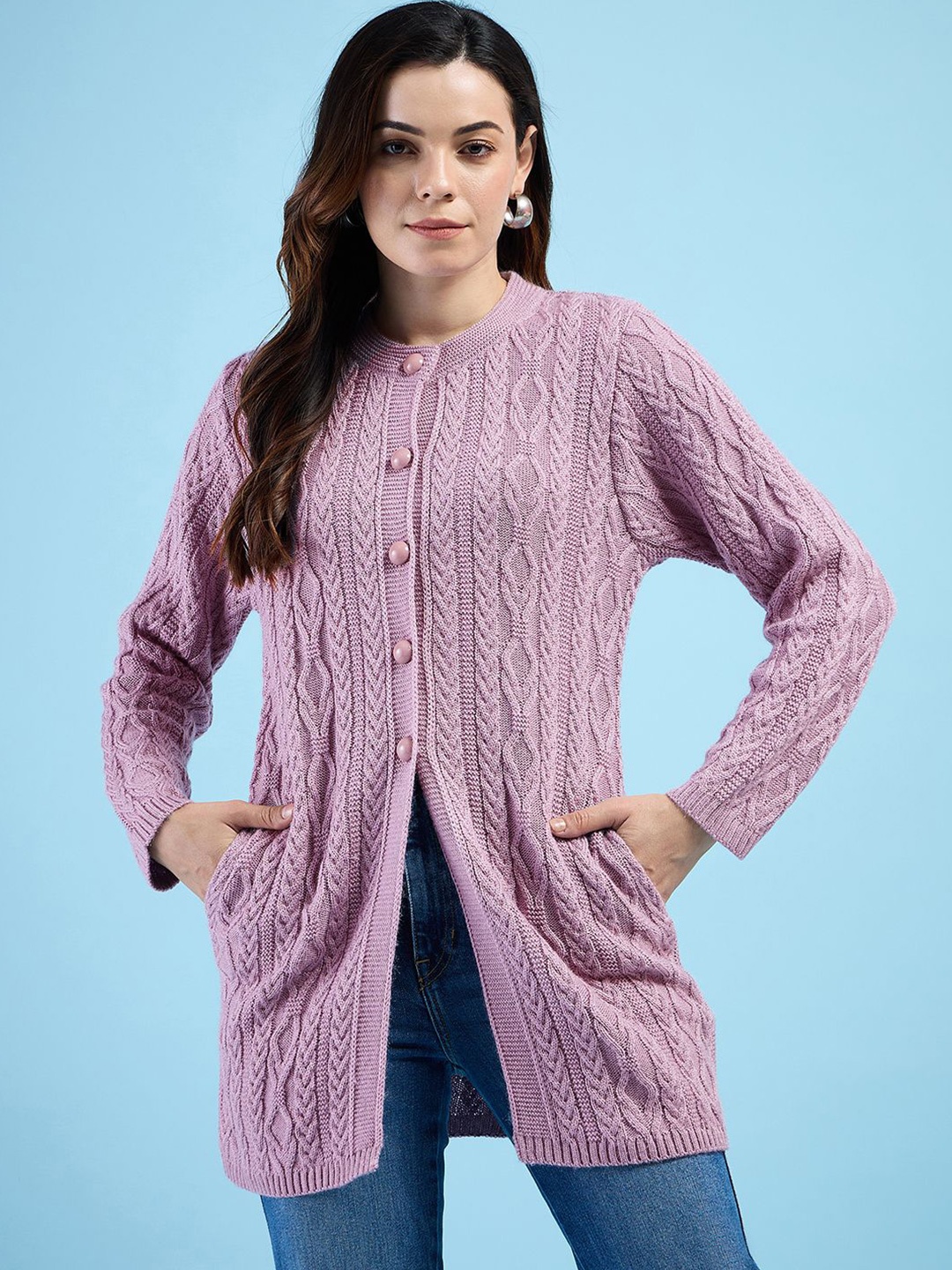 

CLAPTON Women Woollen Longline Pullover, Pink