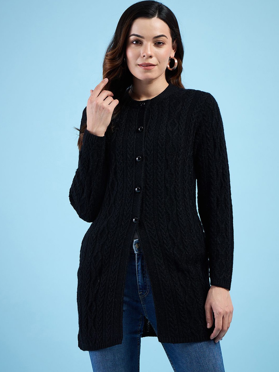 

CLAPTON Women Woollen Longline Cardigan, Black