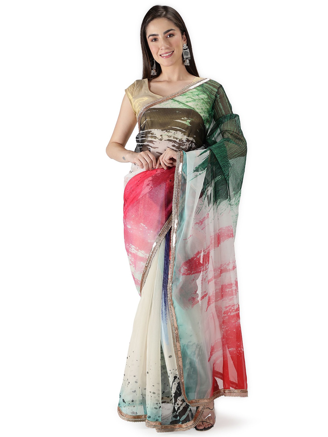 

Sarisp Organza Sequinned Saree, Red