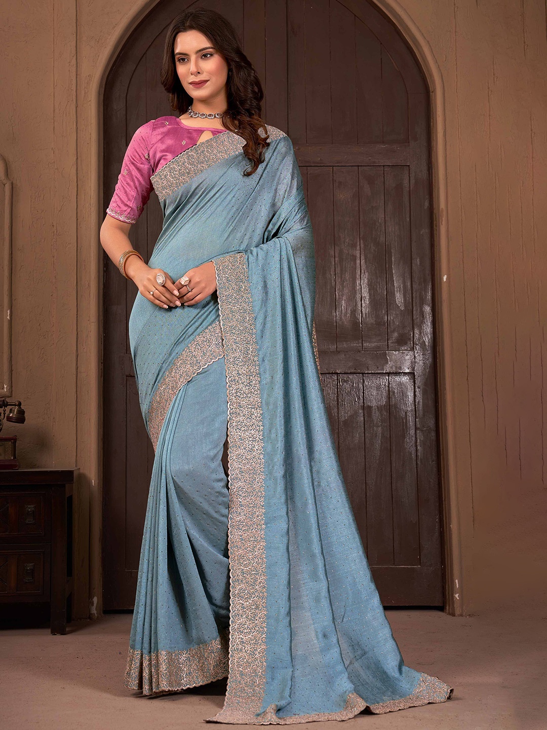 

Panzora Embellished Beads and Stones Saree, Blue