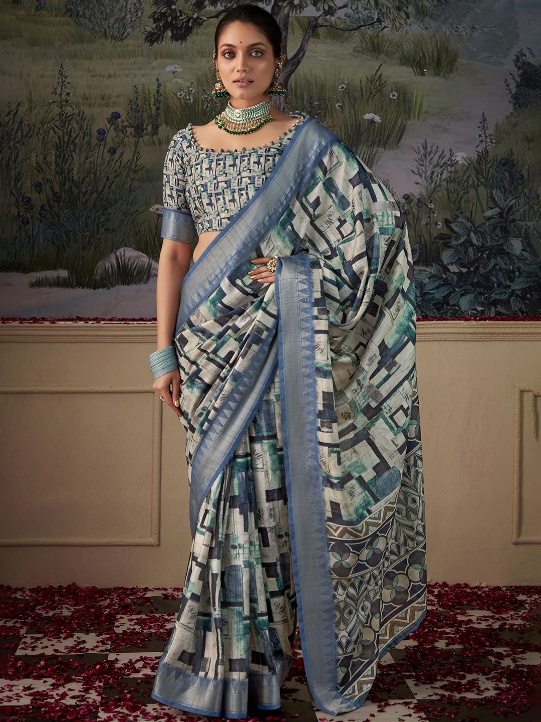 

elora Zari Tussar Saree, Blue