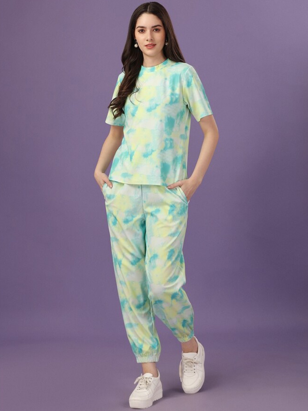 

Titanium Silk Industries Printed T-Shirt With Joggers Co-Ords, Turquoise blue