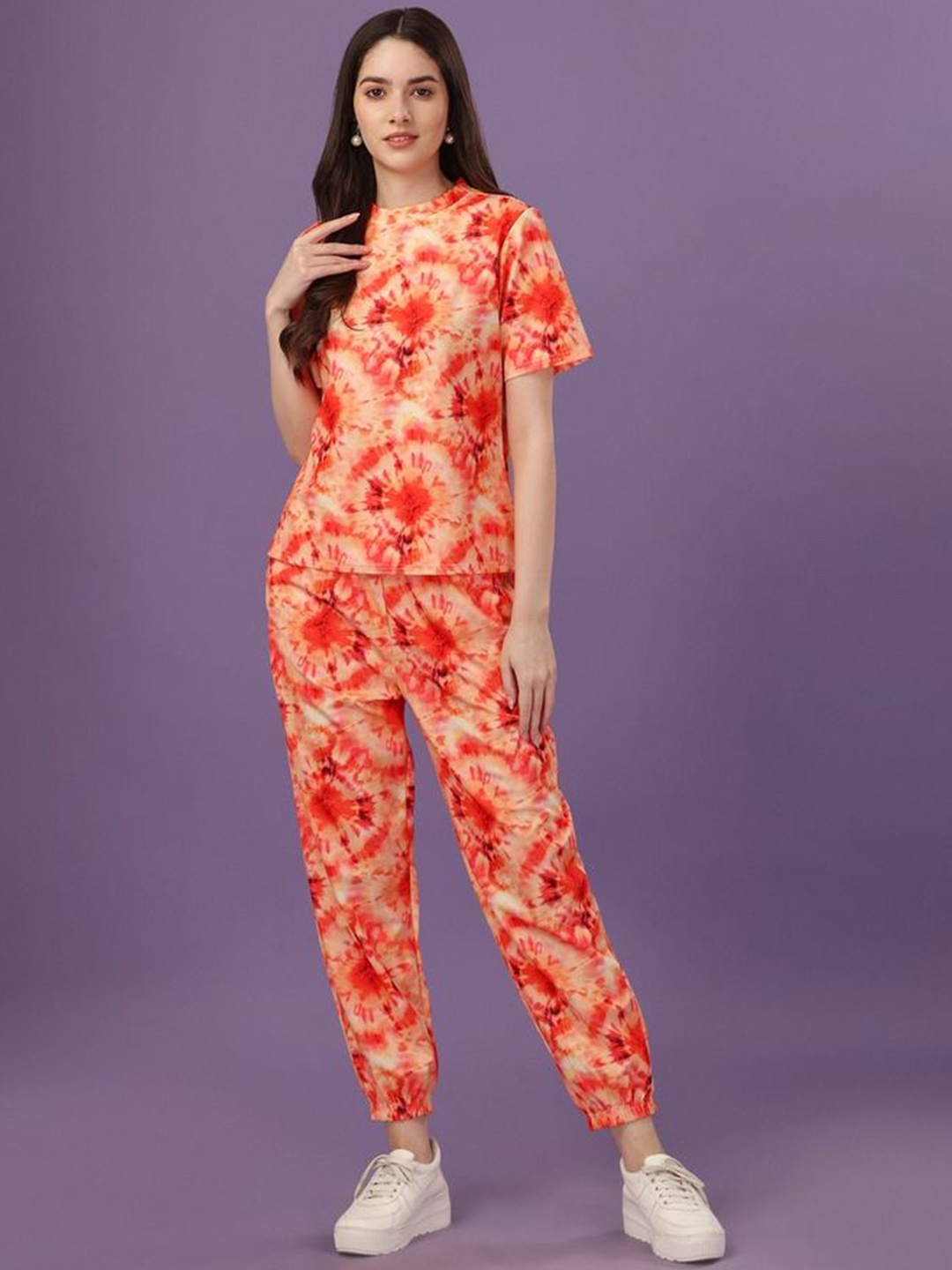 

Titanium Silk Industries Printed T-shirt With Joggers Co-Ords, Orange