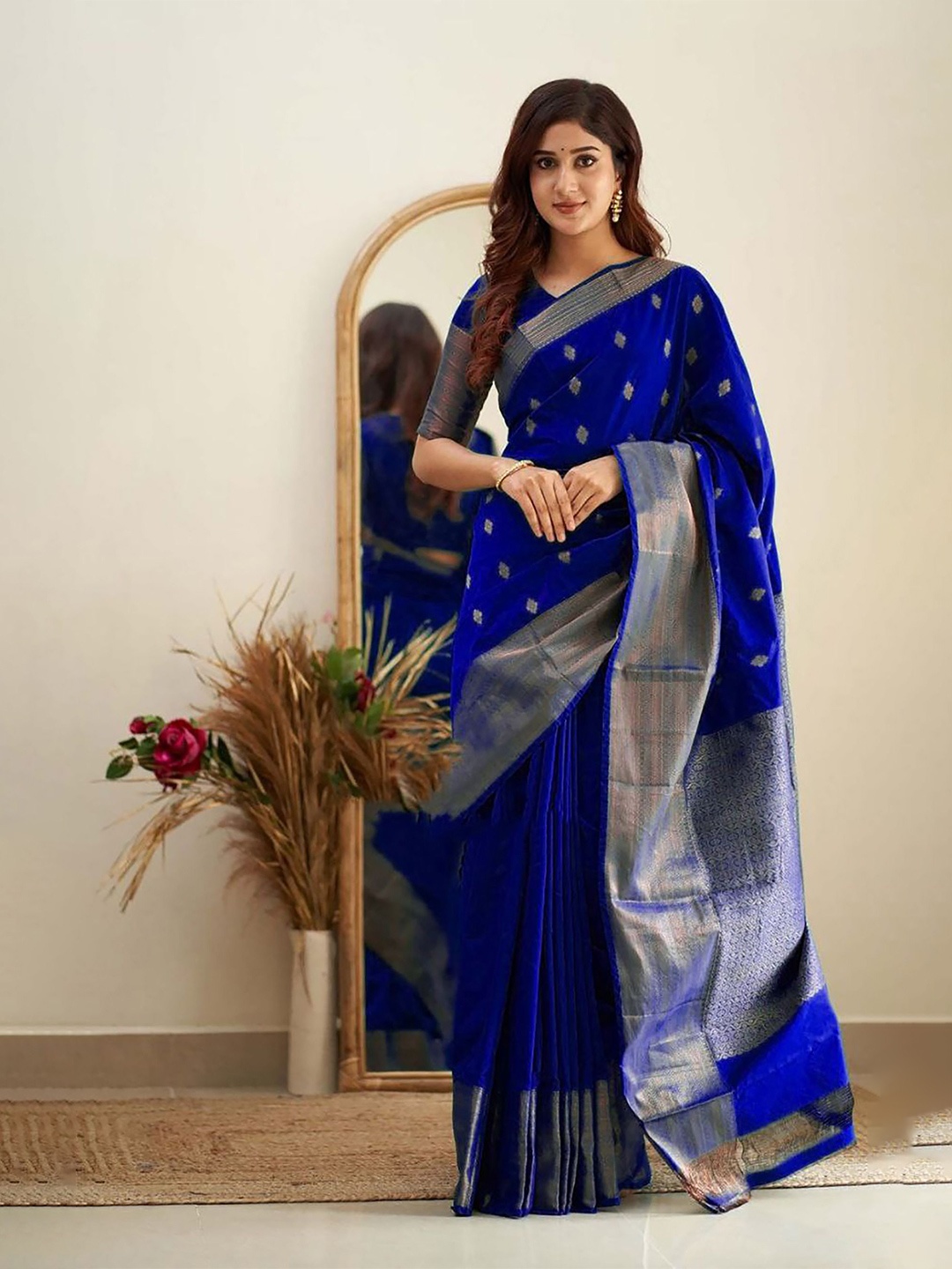 

Anjaneya Sarees Woven Design Zari Banarasi Saree, Blue