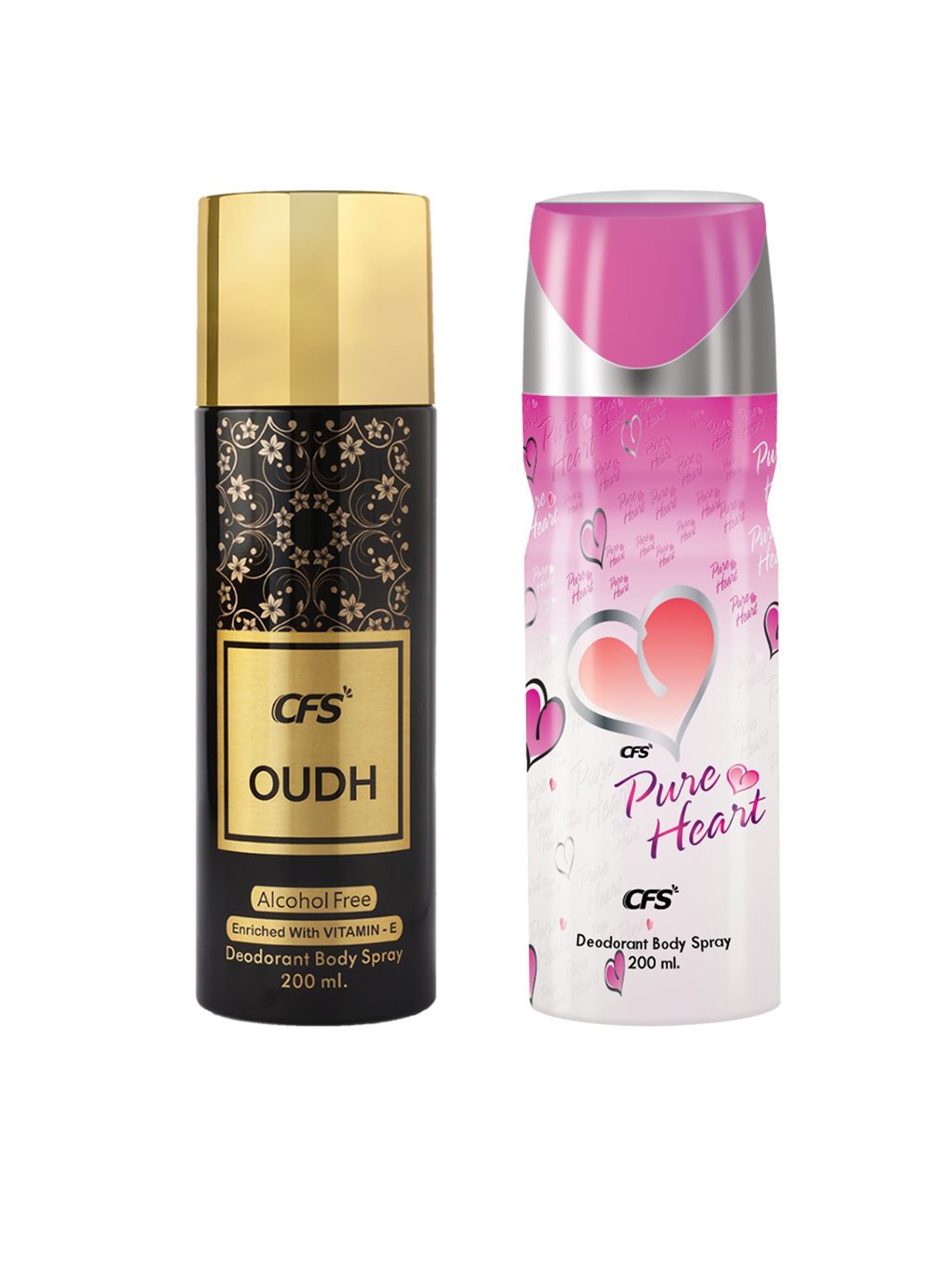 

CFS Oudh & Pure Heart Set Of 2 Long Lasting Deodorant Body Spray - 200ml Each, Black