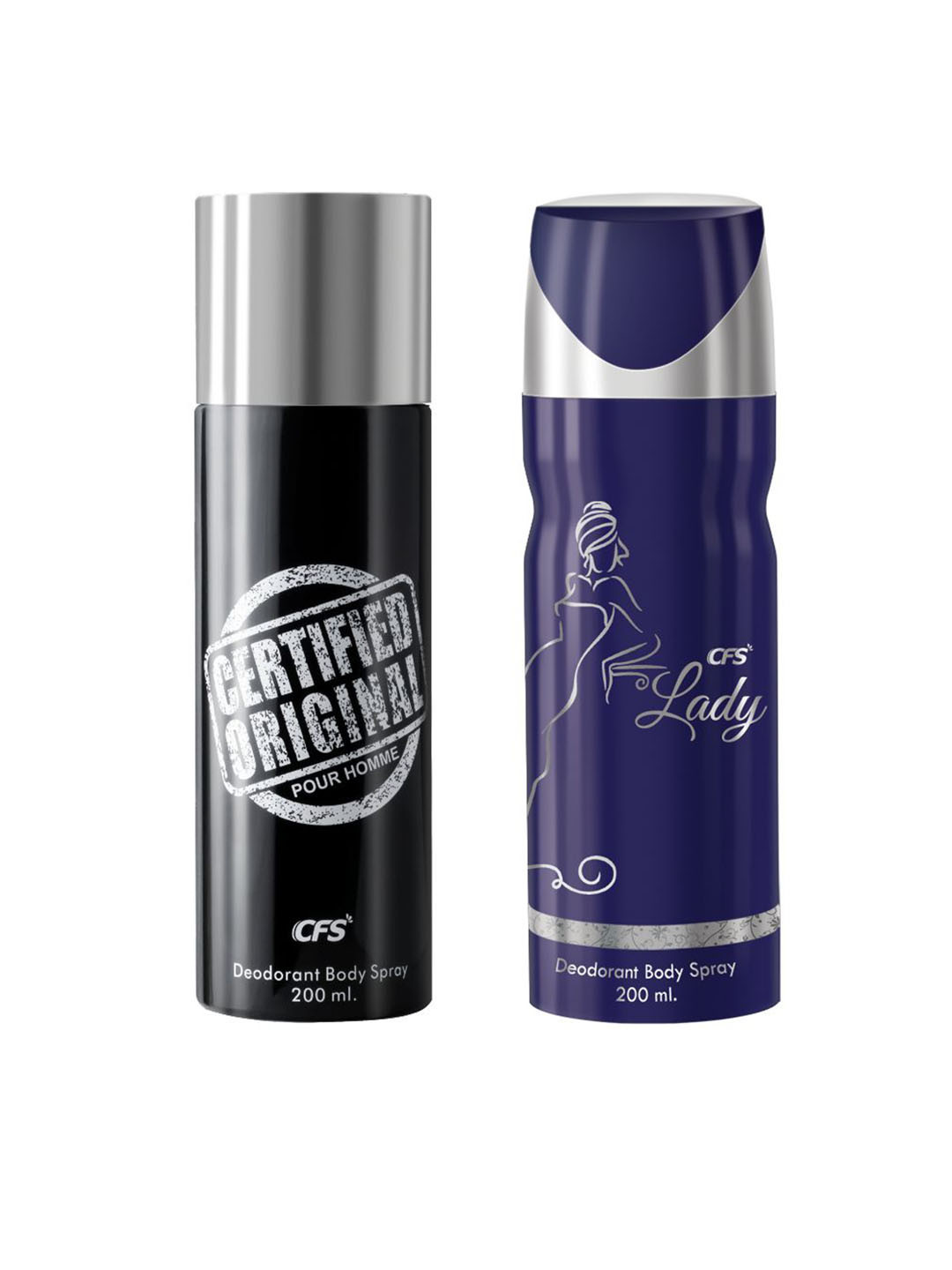 

CFS Certified Original & Lady Set Of 2 Long Lasting Deodorant Body Spray - 200ml Each, Black
