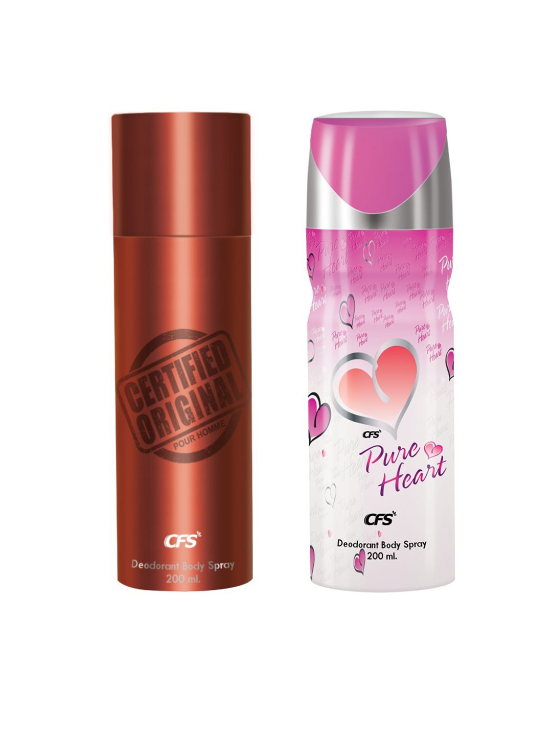 

CFS Original Certified & Pure Heart Set Of 2 Deodorant Body Spray - 200ml Each, Brown