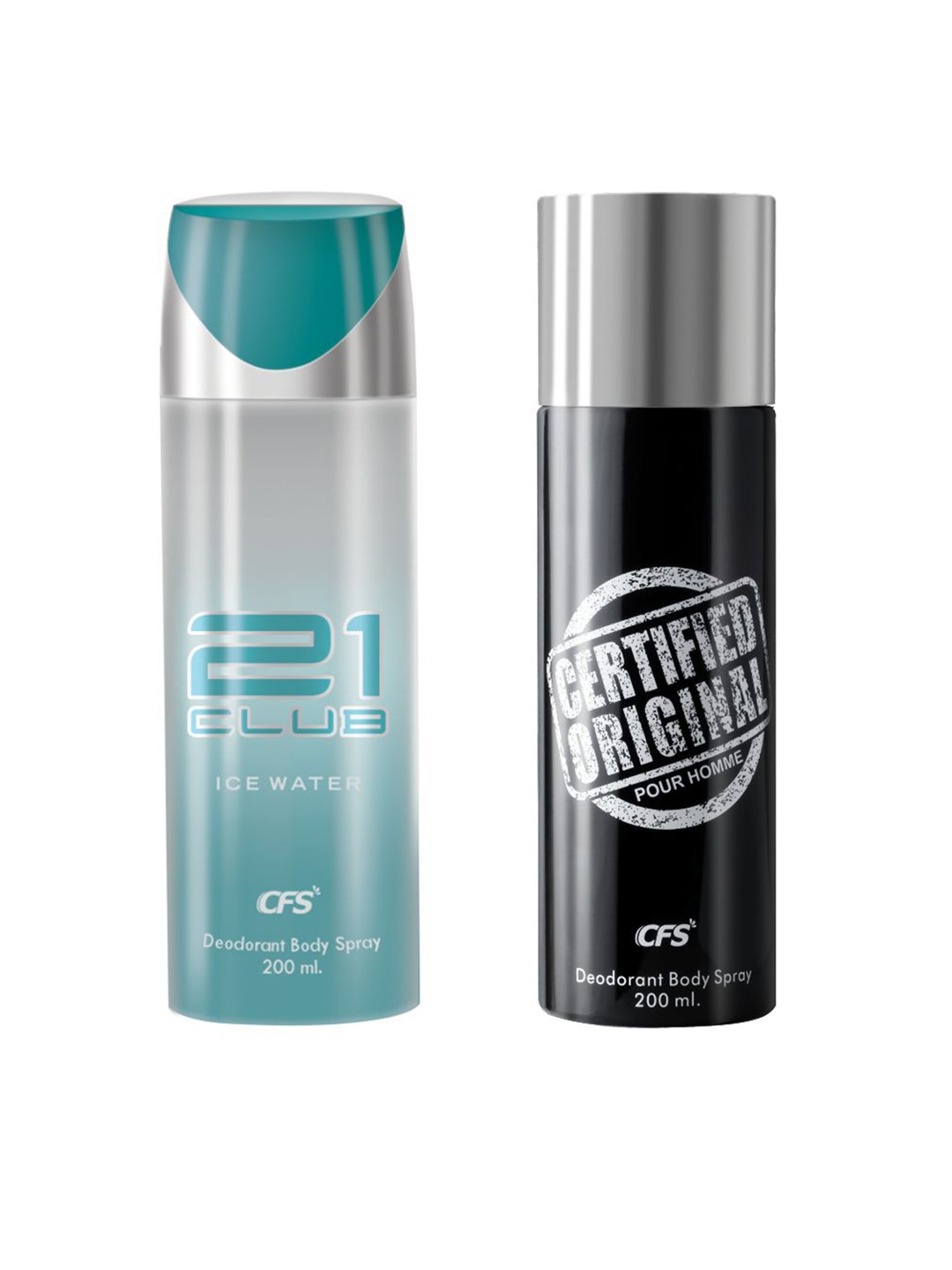 

CFS Set of 2 Ice Water 21 Club & Certified Black Deodorant Body Sprays - 200ml Each, Turquoise blue