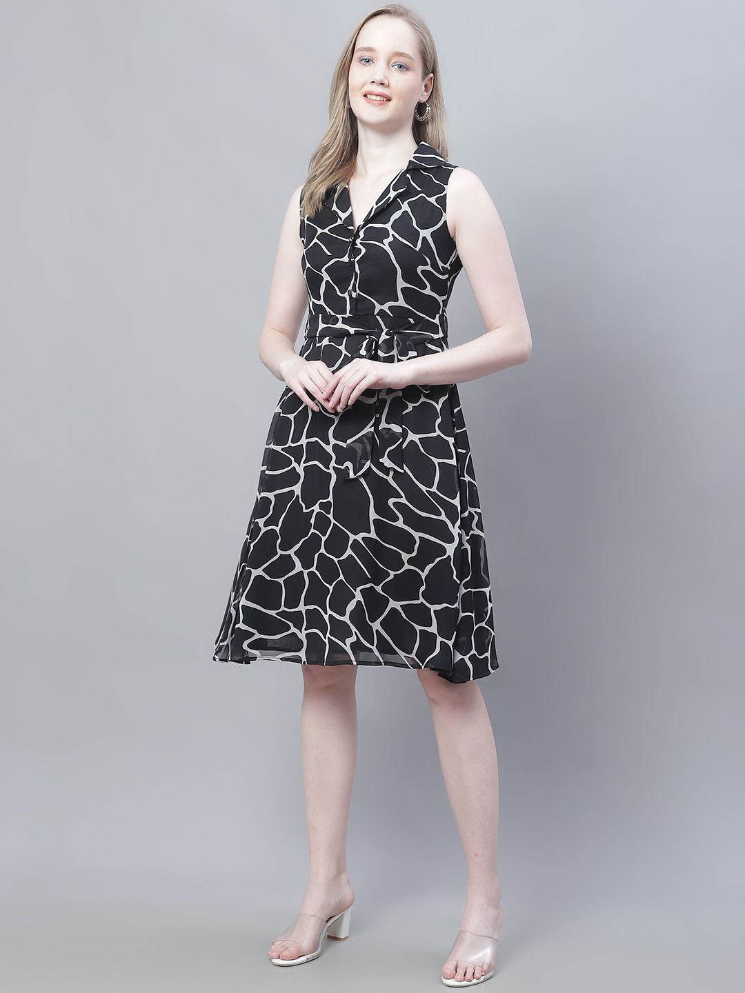 

MINI & MING Georgette Fit & Flare Dress, Black