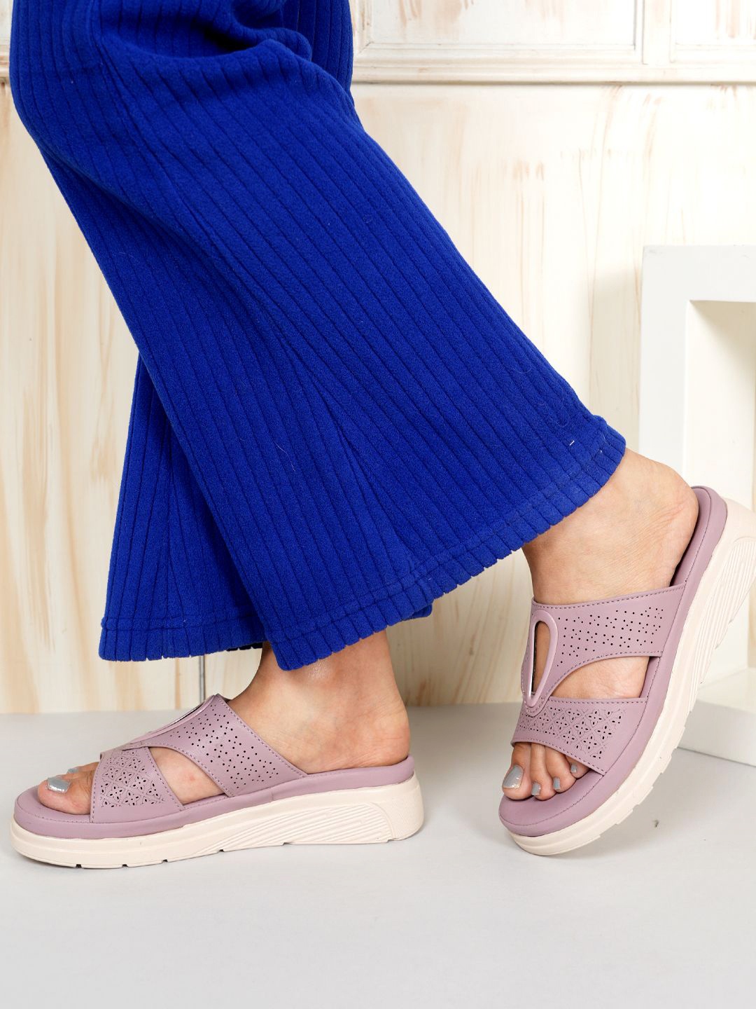 

DressBerry Purple Open Toe Comfort Heels