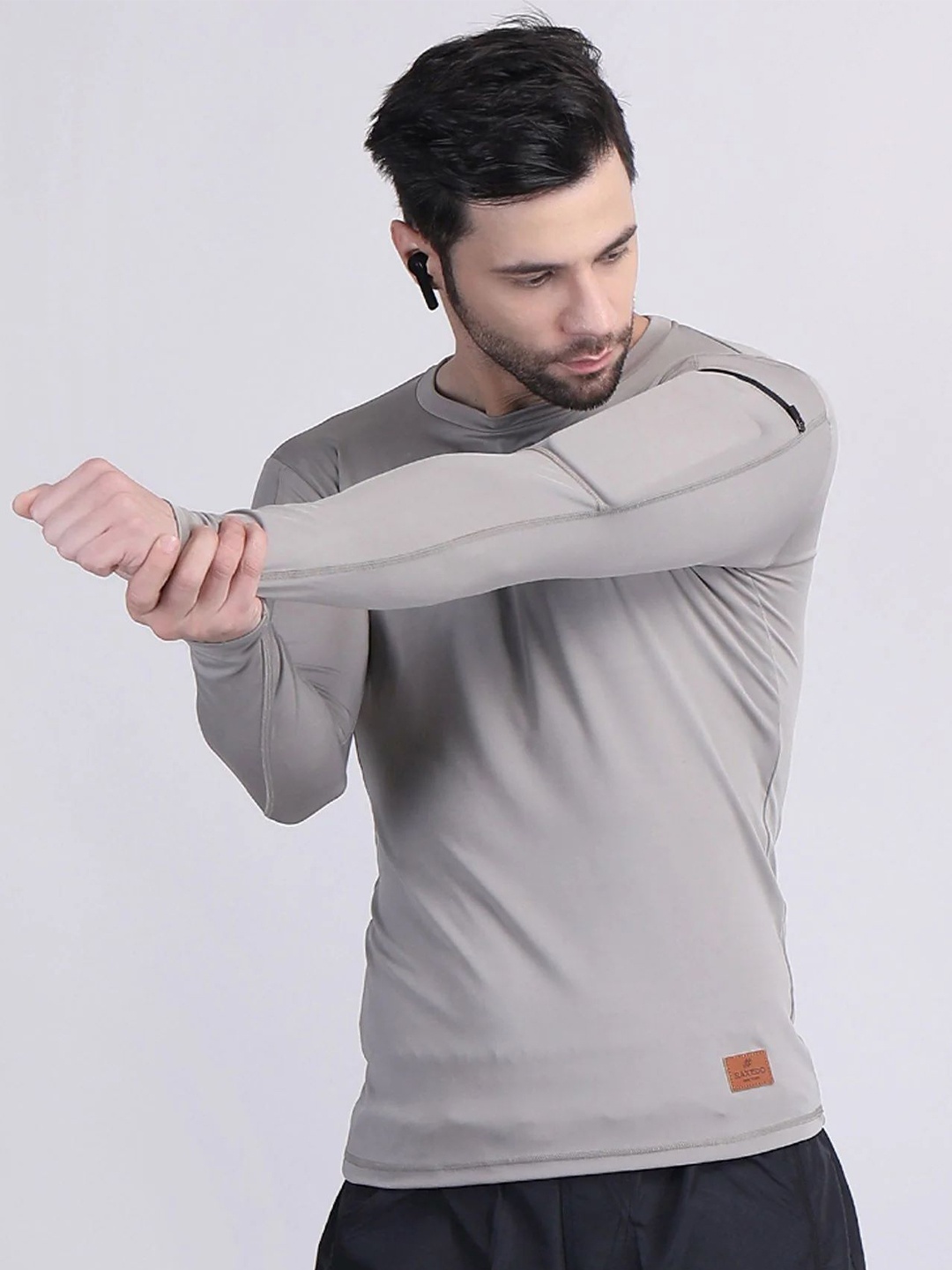 

Raxedo Men V-Neck Pockets Compression T-shirt, Grey