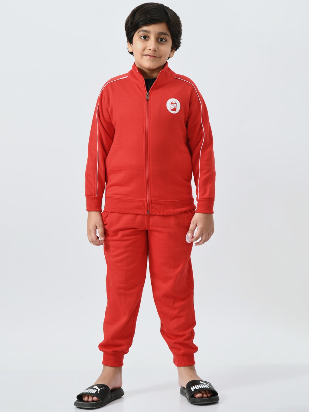 

SMSHOPMORE Boys Mock Collar Long Sleeves Fleece Tracksuits Soft Fabric, Red