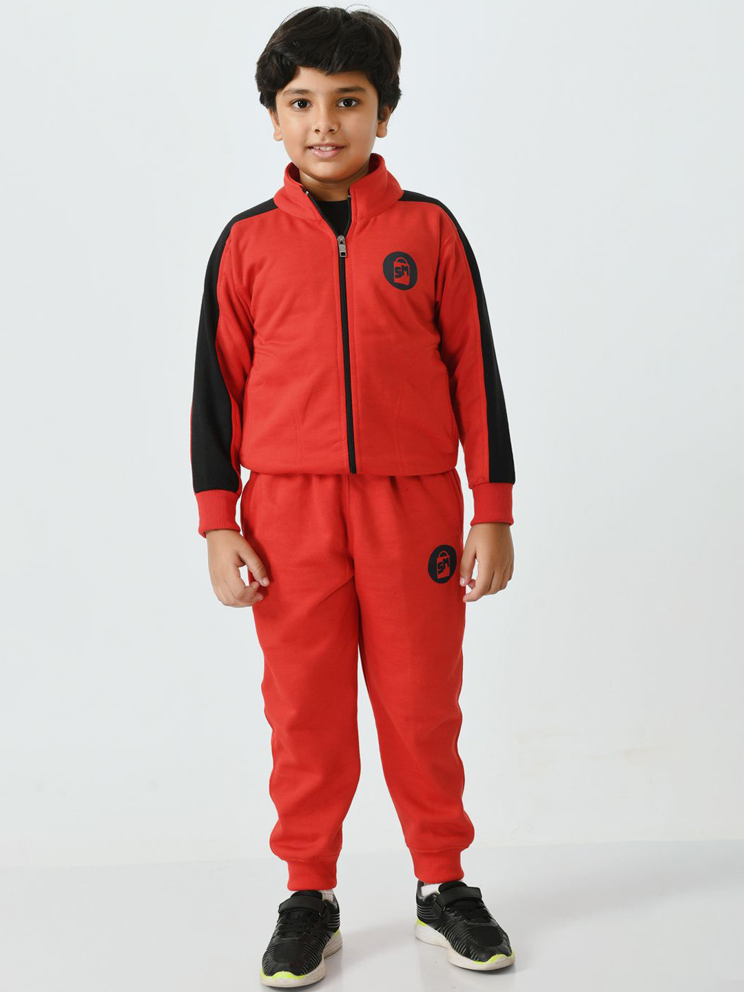 

SMSHOPMORE Boys Mock Collar Long Sleeves Fleece Tracksuits Soft Fabric, Red