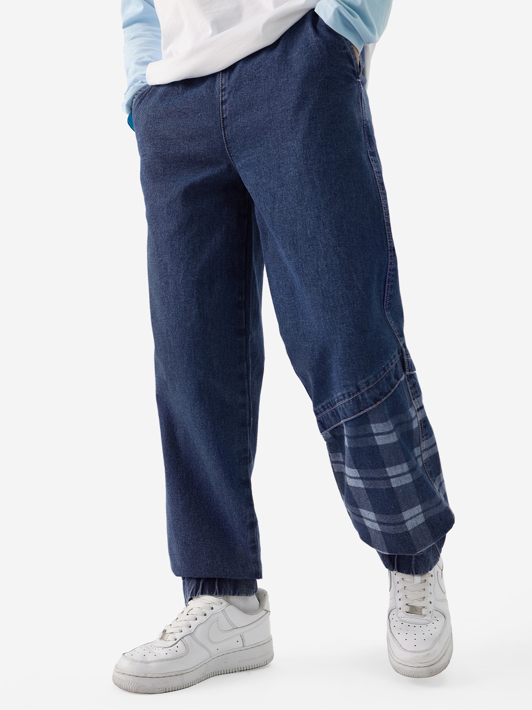 

The Souled Store Men Checked Cotton Relaxed-Fit Joggers, Blue