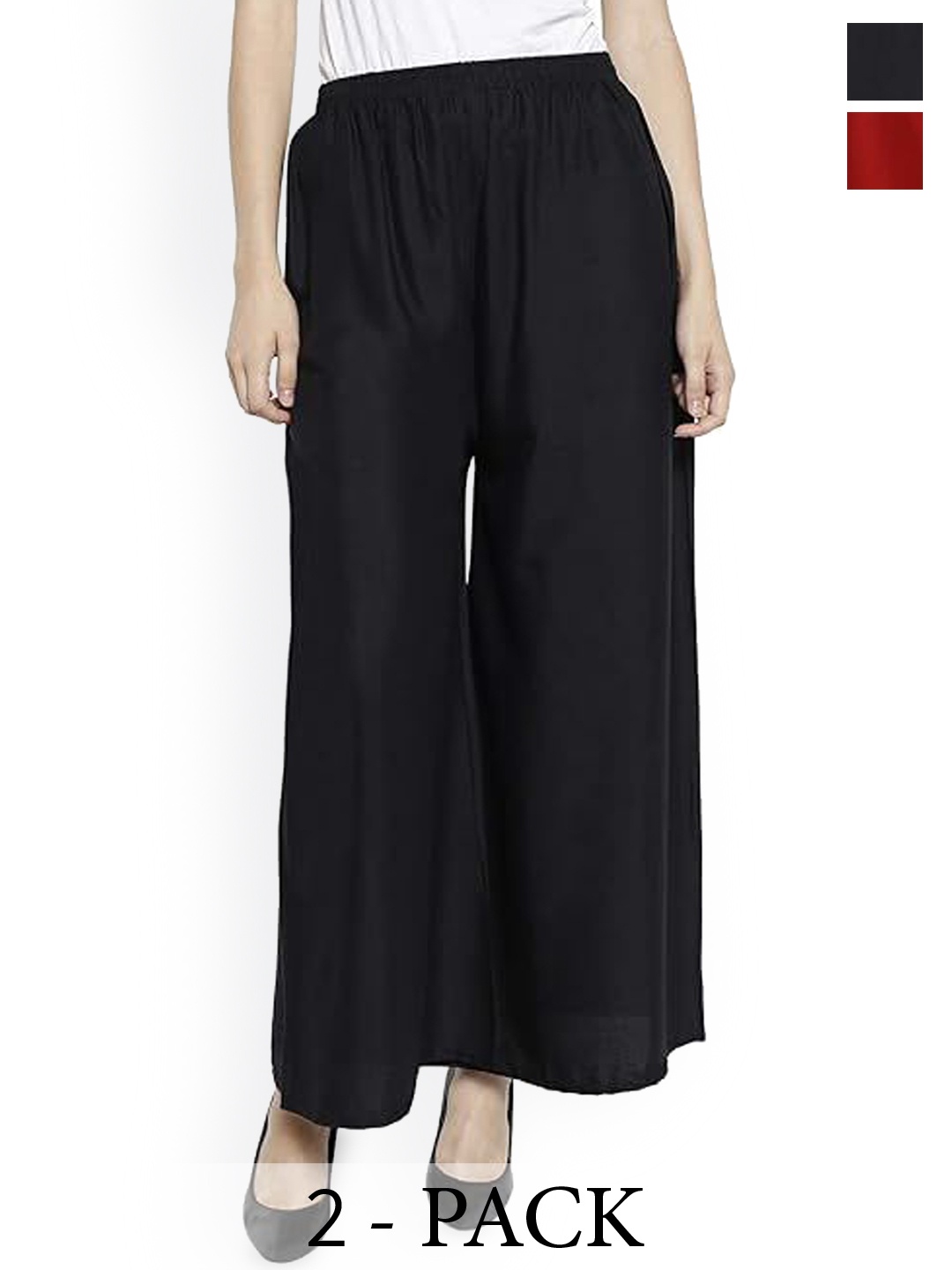 

CHANDERKASH Women Set Of 2 Relaxed Straight Leg Easy Wash Trousers, Maroon