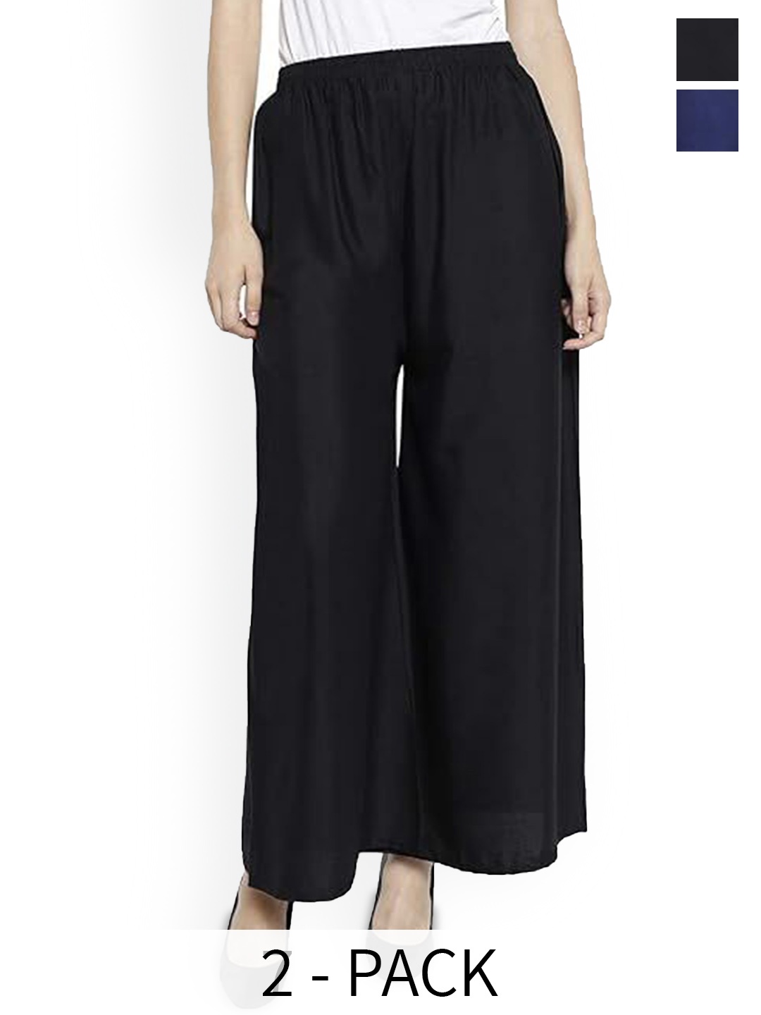 

CHANDERKASH Women Straight Leg Straight Fit Relaxed Pack of 2 Mid-Rise Trousers, Navy blue