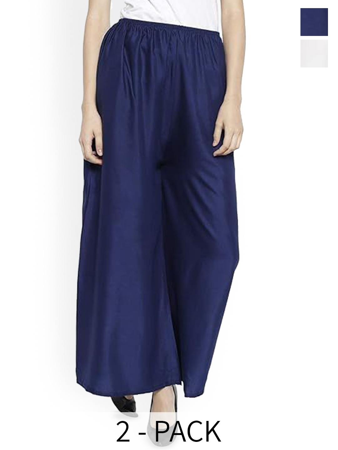 

CHANDERKASH Women Pack Of 2 Relaxed Straight Fit Easy Wash Trousers, Navy blue