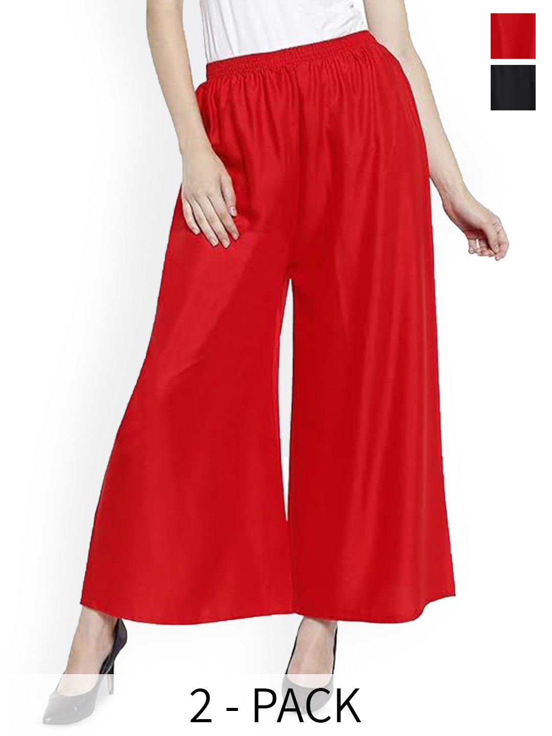 

CHANDERKASH Women Straight Leg Relaxed Straight Fit Pack of 2 Culottes Trousers, Red